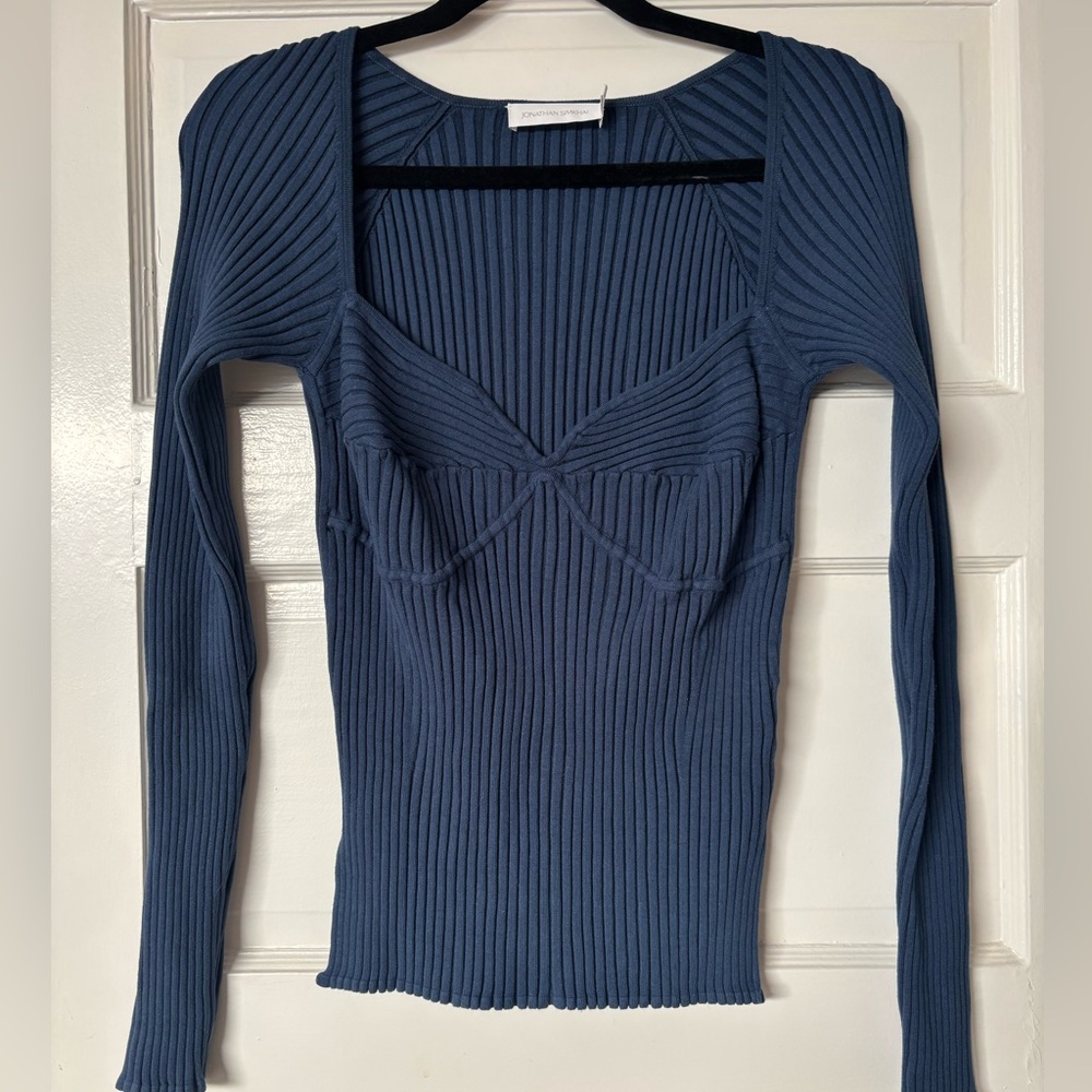 Jonathan Simkhai Navy Ribbed Sweater Blouse